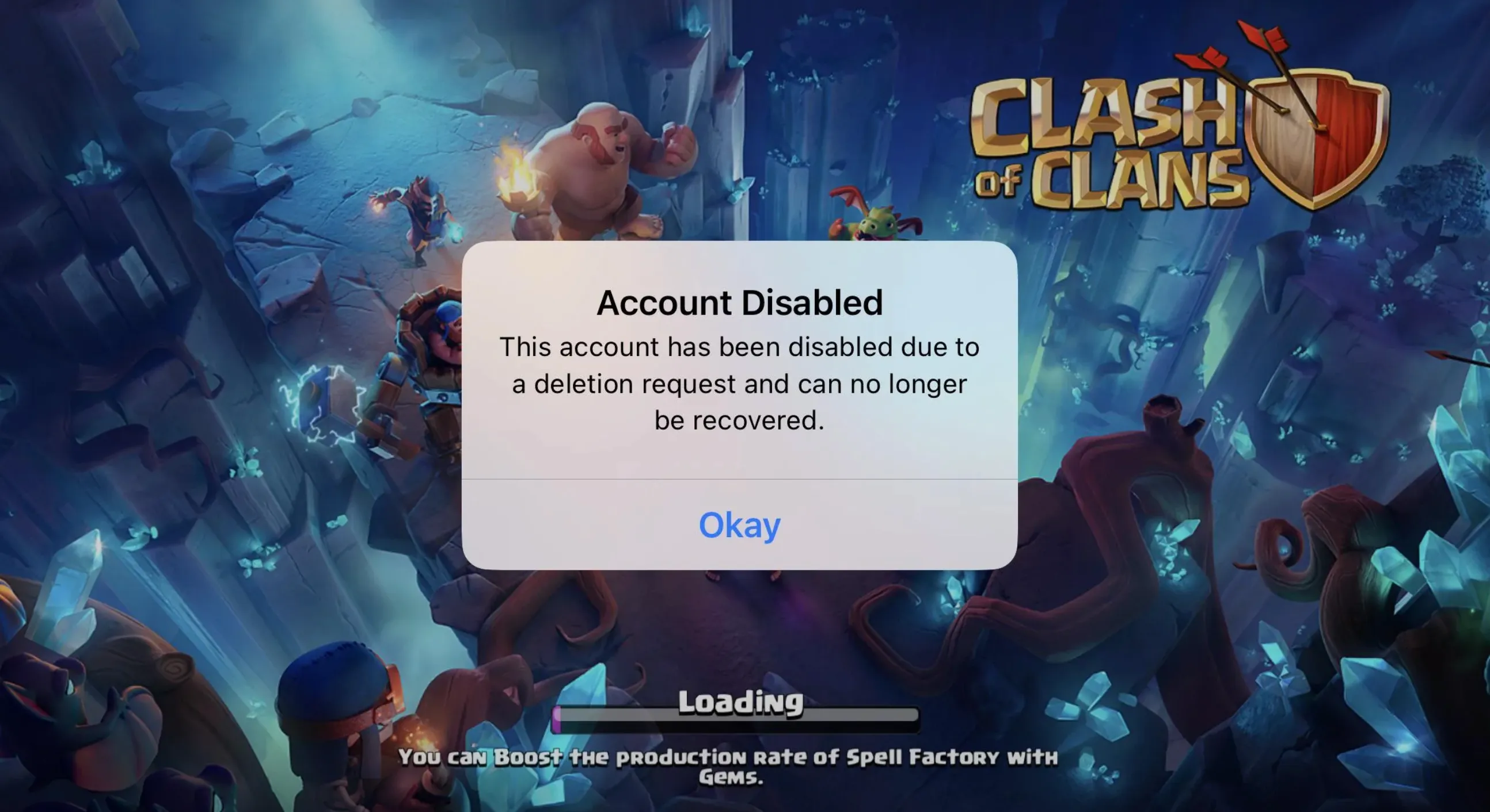clash of clans account disabled